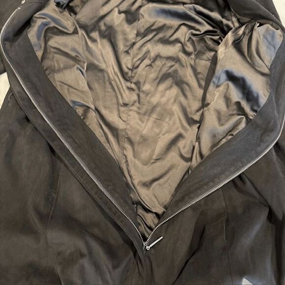 H by Halston Faux Suede Jacket w/ Sweater Knit Sleeves Black Zip Front Size 14 - Picture 8 of 14